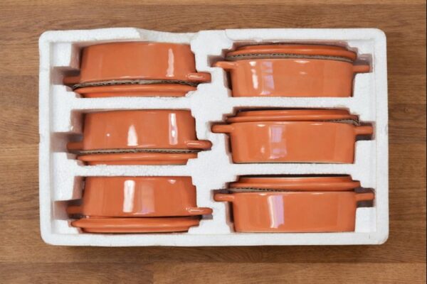 Retro gratinovací misky s pokličkami – sada 6 ks (oranžové)