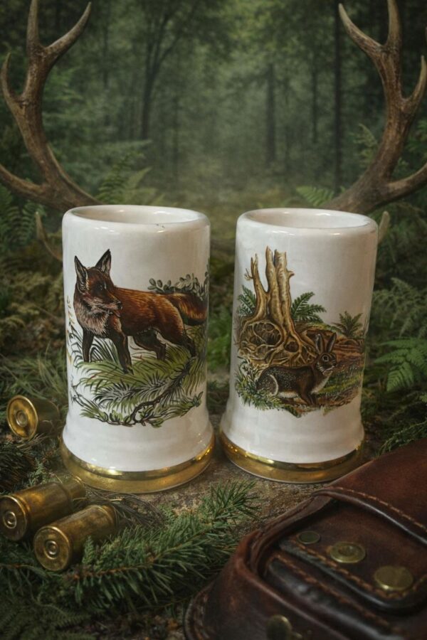 Porcelánové panáky s mysliveckým motivem – liška & zajíc (2 ks)